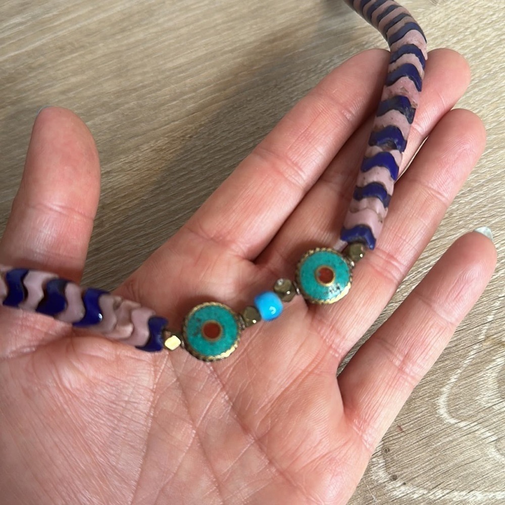 Vintage African snake bead turquoise necklace - Picture 2 of 6
